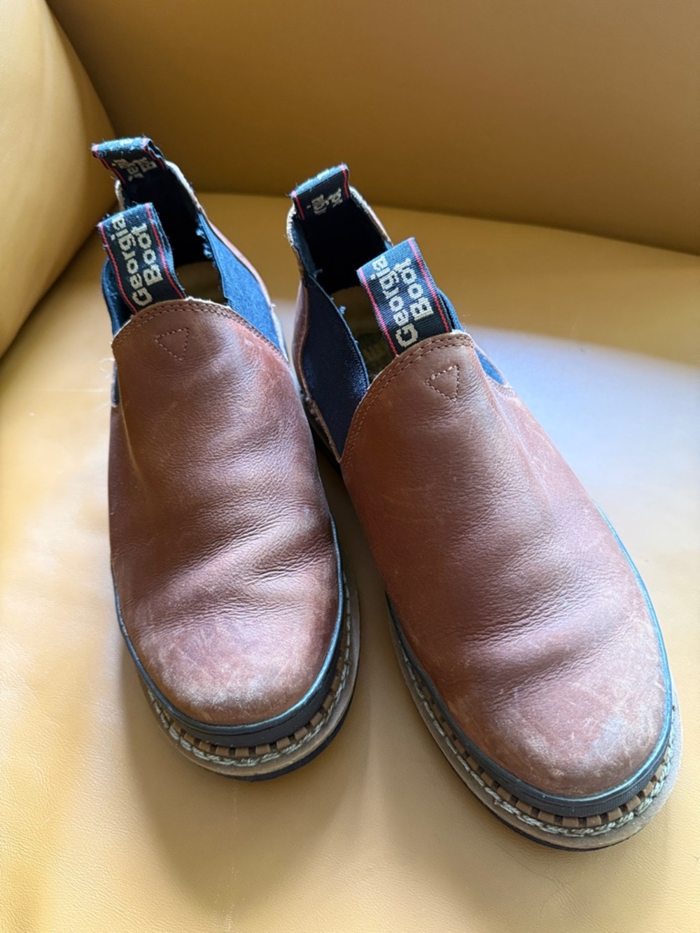 Georgia Boot Brown Leather Romeo Slip-On Shoes with Black Elastic
